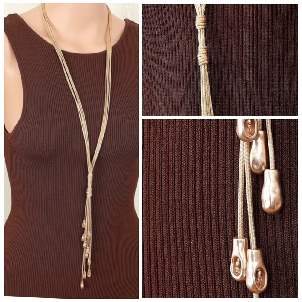 Gold‎ Multi-Strand Cord Lariat Tassel Necklace